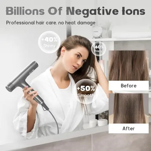 BEAUTURAL Hair Dryer, 1600W High-Speed Foldable Travel Blow Dryer, 110,000 RPM Brushless Motor Million Ionic for Fast Drying & Frizz Control, 3 Temps & 3 Speeds, Dual Voltage for Worldwide Use 6