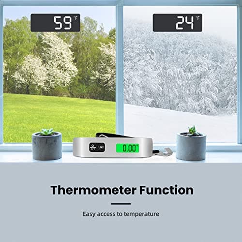 BAGAIL Digital Luggage Scale,110lbs Hanging Baggage Scale with Backlit LCD Display,Portable Suitcase Weighing Scale,Travel Luggage Weight Scale with Hook,Strong Straps for Travelers.(Silver with Temp） 9