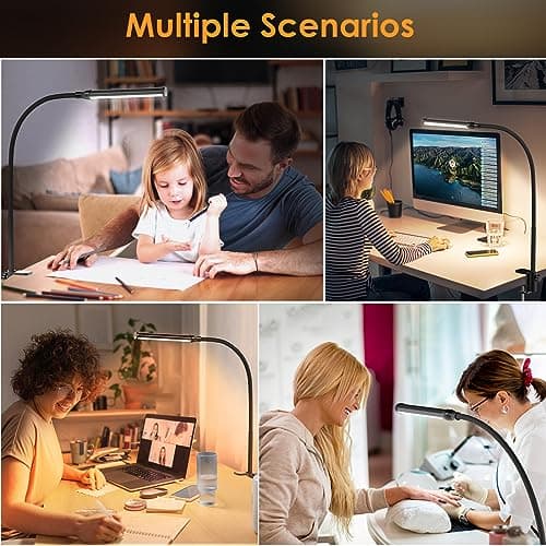 ShineTech LED Desk lamp with Clamp, Eye-Caring Clip Lights for Home Office, 3 Colors Full Brightness, Flexible USB Adapter Table Lamp, Black 5