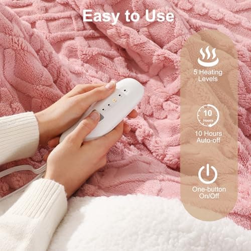 Electric Blanket Twin Heated Blanket 62''X84'' with 5 Heating Levels & 10 Hours Auto Off, ETL& FCC Certification Dual Sherpa Twin Heating Blanket Washable for Home/Office/Bed, Great Gift(Pink) 6