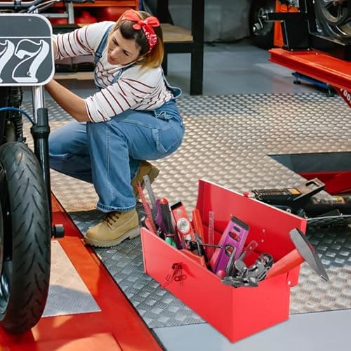 LOPYXBR 15 Inch Small Tool Box Red Tool Box Metal Tool Boxes with Metal Latch Closure & Handle 15x6x5 Inch Portable Tool Boxes Tool Storage Box 7