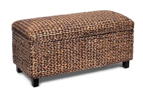 BIRDROCK HOME Abaca Storage Bench – Hand-Woven Wicker Entryway Bench w/Lift-Top Hidden Storage, Solid Wood Frame - Brown Wash
