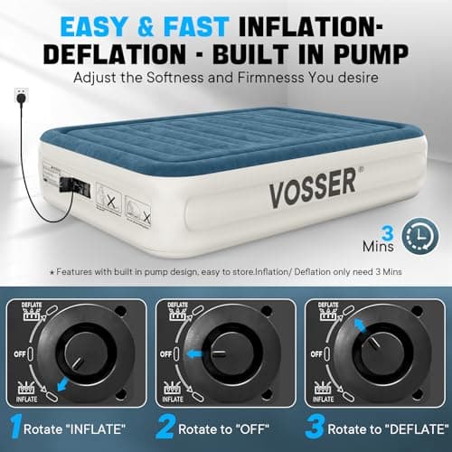 VOSSER Queen Air Mattress with Built-in Pump,Fast & Easy Inflation/Deflation Inflatable Mattress, Foldable Blow Up Mattress with Storage Bag, Inflatable Bed for Home, Camping & Guests 6