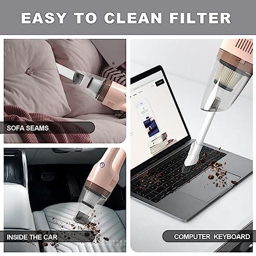Portable Handheld Vacuum Cleaner Cordless, Cleaner for Dirt Home Pet Hair, Car Interior Dust, Power Suction Lightweight Stylish Hand Vacuum (Pink) 5