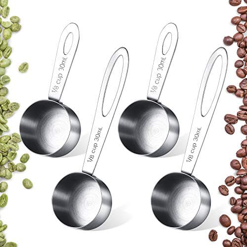 Geiserailie 4 Pcs Coffee Scoop 2 Tablespoon Stainless Steel Coffee Measuring Scoops, Including 2 Short Handled 2 Long Handle for Tea, Sugar and Milk, 30 Ml,1/8 Cup