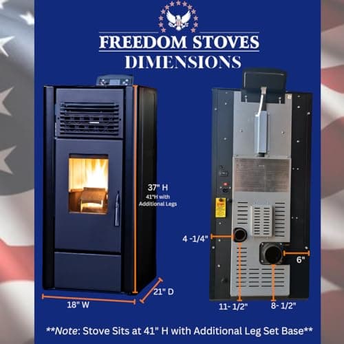 Freedom Stove PS21 Pellet Stove – Red | 24V Battery Backup Ready, Wi-Fi Enabled Controls, Stacked Tube Heat Exchanger, Smart Display & Remote, Custom Panels, DIY Friendly, 5-Year Warranty 7