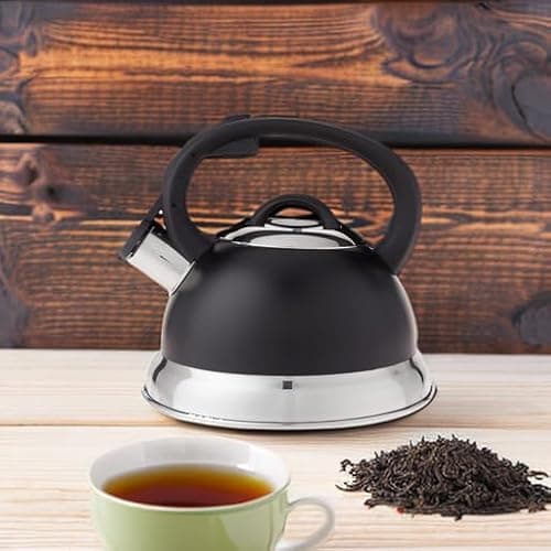 Mr. Coffee Flintshire 1.75-Quart Stainless Steel Whistling Tea Kettle with Nylon Handle – Matte Black Stove-Top Kettle for Boiling Water 5