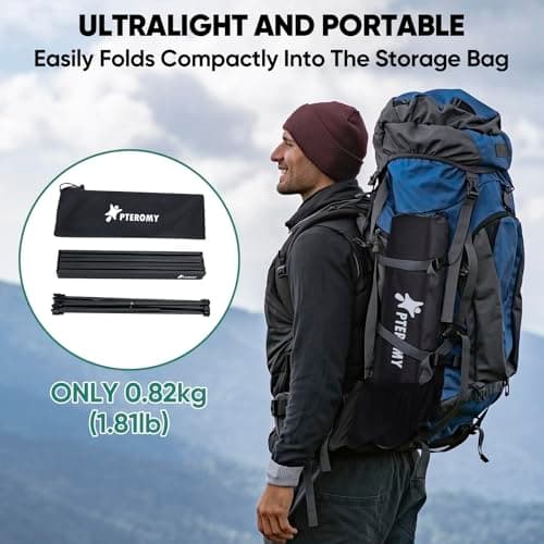 PTEROMY Small Folding Camping Table, Portable Beach Table with Ultralight Aluminum Tabletop for Travel, Outdoor, Camping, Picnics, and BBQs (Black) 10