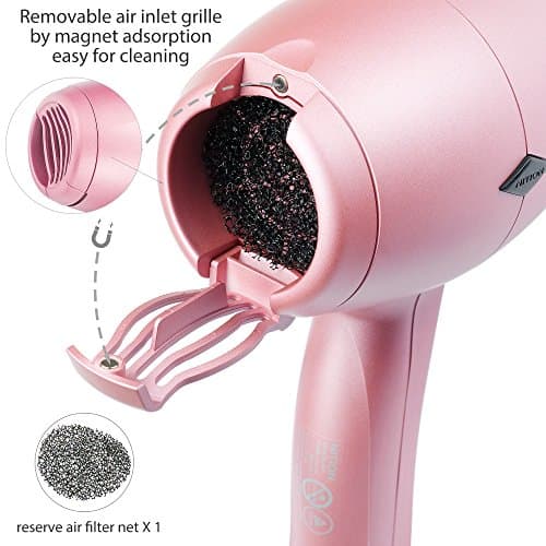 NITION Negative Ions Ceramic Hair Dryer with Diffuser (Large Size 5.3 inch) Attachment,Ionic Blow Dryer Quick Drying,1875 Watt 2 Speed / 3 Heat Settings,Cool Shot Button,Lightweight,Rose Pink 6