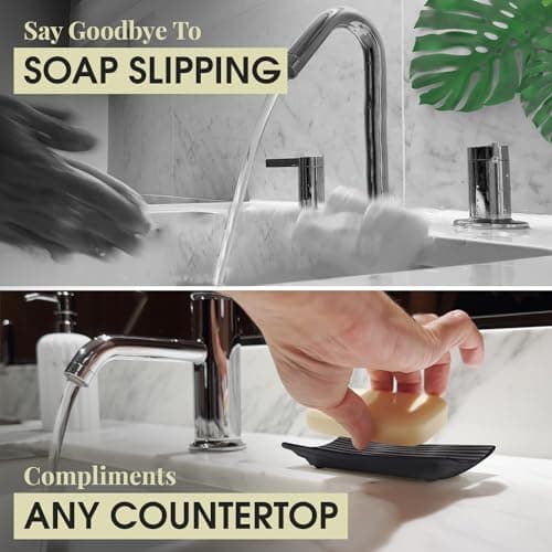 Modern Zen Black Ceramic Soap Dish - 4.9 x 3 Inches Sleek Bathroom Soap Tray - Durable Bar Soap Holder with Soap Saver Ridges, Black Soap Dish for Bathroom, Kitchen, or Shower 5