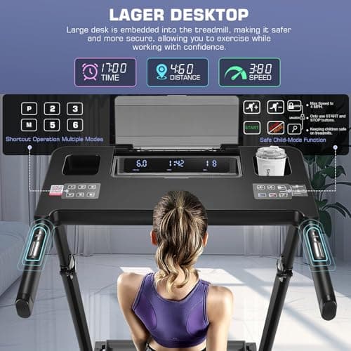 Treadmill with Desk Workstation & Adjustable Height, 350 LBS Weight Capacity, Folding Treadmill with 3 Level Incline, Bluetooth Speaker & App, Portable 3.5HP Walking Pad with Desktop for Home Office 6