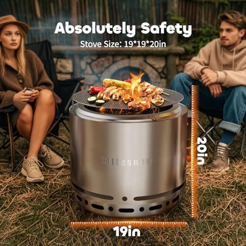 Smokeless Stove Fire Pit, Bittesnew 304 Stainless Steel Patio Fire Pit 19 Inch, Portable Outdoor Stove with Carrying Bag for Wood Buring, Camping Backyard, Patio, Garden, Picnic, 20 inch High 5