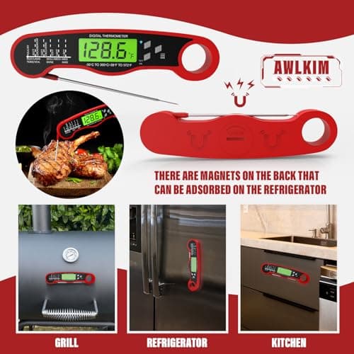 AWLKIM Meat Thermometer Digital - Instant Read Waterproof Food Thermometer with Backlight for Cooking, Grill, Candy, Kitchen & Stocking Stuffers for Men - Red 6