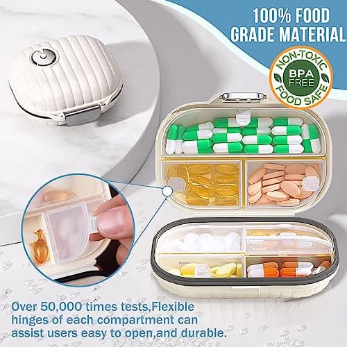 Travel Pill Organizer, 2 Pack Portable Pill Box 7 Day Small Pill Case Moisture Proof Daily Medicine Vitamin Container for Vitamins, Supplements Medication Tracker Travel Essentials (Small+ Large) 6