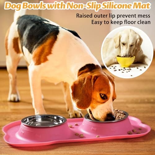 Hubulk Pet Dog Bowls 2 Stainless Steel Dog Bowl with No Spill Non-Skid Silicone Mat + Pet Food Scoop Water and Food Feeder Bowls for Feeding Small Medium Large Dogs Cats Puppies (S, Pink) 6