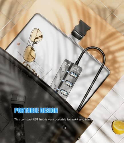 USB 3.0 Hub, PANPEO 7-Port USB Data Hub Splitter with 3ft Long Cable USB Extension for Laptop,PC Computer,Surface Pro, PS4/5, Flash Drive, Mobile HDD - with LED Individual On/Off 5