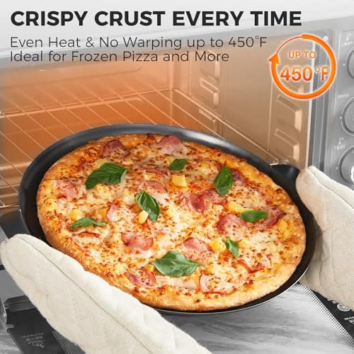 HONGBAKE 2 Pack Pizza Pan 14 Inch with Holes, Rust-Free Nonstick Pizza Pan for Oven, 0.8mm Carbon Steel Perforated Pizza Tray with Wider Handles, Round Baking Sheet for Frozen & Homemade Pizza, Grey 7
