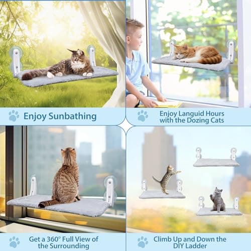 L&W BROS. 2 Pc Heavy Duty Cat Window Perch Holds up to 50 lbs, Foldable Cat Window Hammock with 4 Strong Suction Cups, Easy to Install, 24" Window Seat for Large or Multiple Cats (L 2Pc) 8