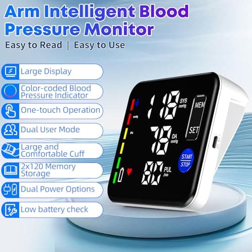 GUAEVER Blood Pressure Monitor Rechargeable Upper Arm Blood Pressure Monitors for Home Use Large Screen Bp Machine with 8.7"-16.5" Bp Cuff, 2x120 Memory, Voice Broadcast Bp Monitor (Black) 8
