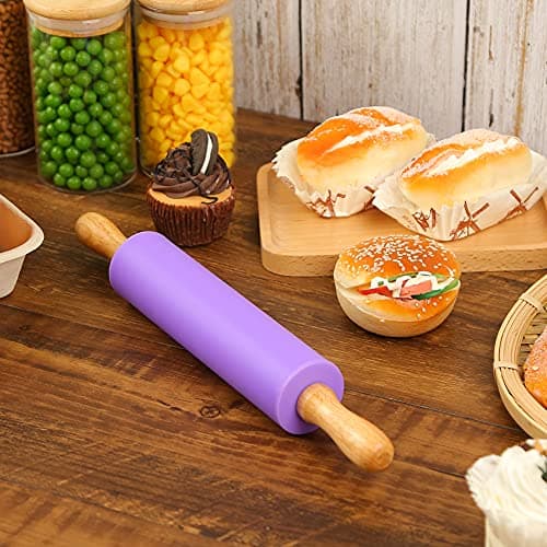 Koogel Rolling Pin for Baking, 12 Inch Non-Stick Silicone Surface, Wooden Handle Rolling Pin for Baking Pies, Pastry, Cookies, Kitchen Essential 6