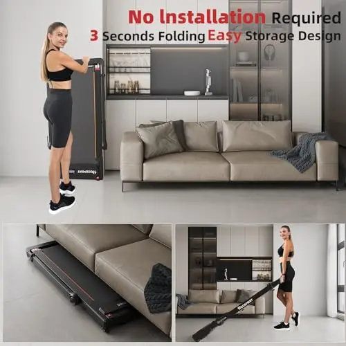 Hccsport Treadmill with Incline, 3 in 1 Under Desk Treadmill Walking Pad with Removable Desk Workstation 3.5HP Foldable Compact Walking Treadmills for Home Small Office with Wristband Remote Control 6