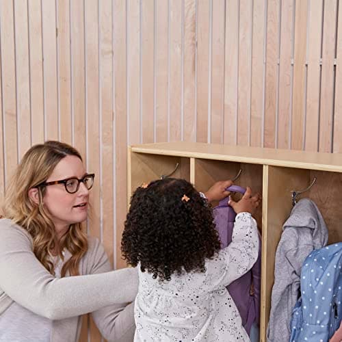 ECR4Kids Streamline 4-Section Toddler Coat Locker with Bench, Classroom Furniture, Natural 11