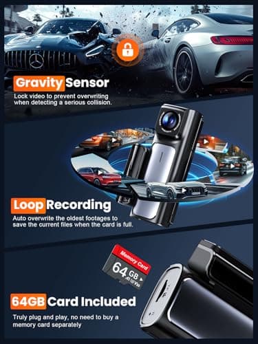 Affver 4K Dash Cam Front and Rear, Built-in 5G WiFi GPS, 64GB Card Included, 3.59'' IPS Screen Dash Camera for Cars, Dual Dashcam with G-Sensor, Loop Recording, WDR, Night Vision, 24H Parking Monitor 6