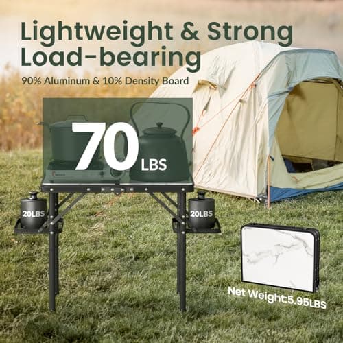 Titanker Folding Camping Table Small 2ft, Small Camp Table Portable with 50% Extra Space, Folding Picnic Table, Portable Beach Tables, Car Camping Essentials, Aluminum Light Solid 6