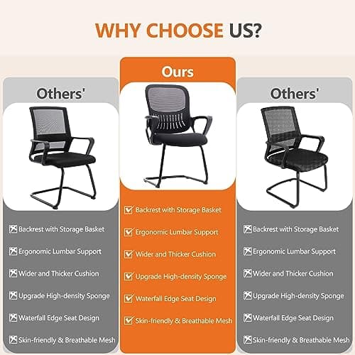 Sweetcrispy Reception Guest Chair Set of 1, Stationary Non Rolling Mesh Mid Back Computer Office Desk with Lumbar Support for Home Waiting Area Conference Room Bedroom 7