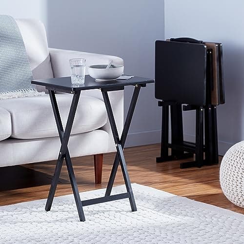 Amazon Basics Portable Foldable TV Tray Table with Storage Rack, Space-Saving Design, 15" x 19" x 26", Black, 4-Pack 7