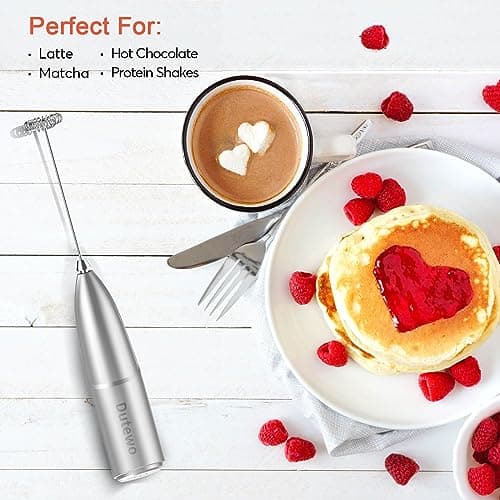 Hand Mixer Milk Frother for Coffee - Dutewo Frother Handheld Foam Maker for Lattes, Electric whisk Drink Mixer Mini Foamer for Cappuccino, Frappe, Matcha, Hot Chocolate Sliver 5