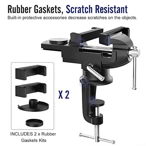 Housolution 3 Inch Universal Swivel Base Table Vise, 360°Rotating Bench Clamp, Portable Repair Tool for Woodworking, Metalworking, Cutting Conduit, and Drilling - Black 9