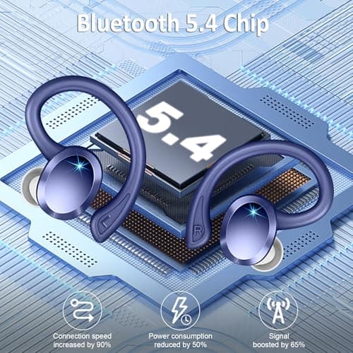 Wireless Earbuds Sport, 2025 Bluetooth 5.4 Headphones Bass Hi-Fi Stereo Over Ear Buds, 56Hrs Noise Cancelling Headset with Earhook, IP7 Waterproof Earphones Workout Running for Laptop Pad Android iOS 2