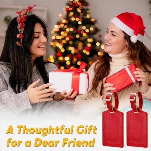 Travelambo 4 Pack Leather Luggage Tags for Suitcases Travel Labels (Red Deep) 6