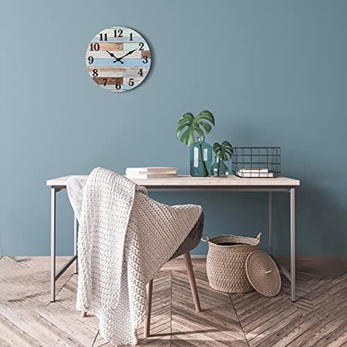 Stonebriar Vintage Coastal Worn Blue 14 Inch Round Battery Operated Wall Clock 7