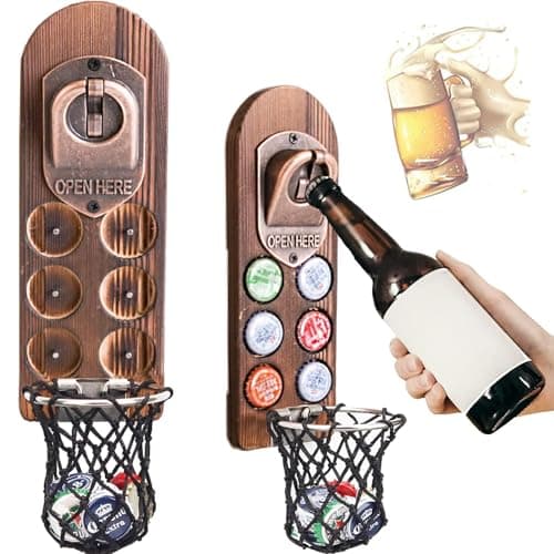 LUCYLANKER Wooden Beer Bottle Openers with Magnetic Catcher, Personalised Traceless Bottle Opener Wall Mounted, Home Bar Accessories for Kitchen, Garden, Outdoor, Ideal Beer Gifts for Men (Style 5)