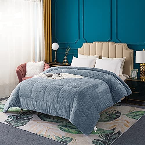 KASENTEX Super Ultra Soft Luxury Plush Sherpa Comforter, Cozy Reversible Faux Fur Machine Washable Bedding, Grey Blue, Twin/Twin XL Size 5