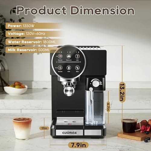 CUSIMAX Expresso Coffee Maker with Milk Frother,Cappuccino Machine Makes Espresso,Cappuccino,and Lattes with One-Touch Ease,and the Manual Mode Makes Creative Coffees with Cleaning Function 6