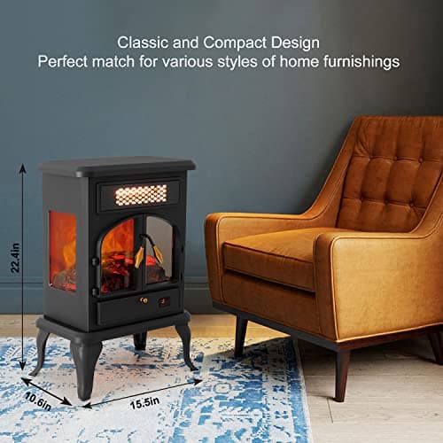 Selectric Electric Fireplace Heater with Remote,22.4" Freestanding Portable Infrared Fireplace Heater with 3-Sides Realistic Flame for Indoor Use, Overheating and Tip-Over Safety,1000W/1500W 5