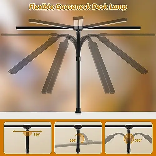 MACASA LED Desk Lamp for Office Dorm Home - Eye Caring Desk Light with Timer, Remote Control 24W Brightest Dual Screen Computer Monitor Gooseneck Dimmable Table lamp with Anti-Glare Cover Clamp 6