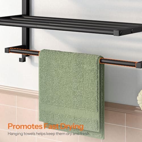 HOOBRO 23.8" Towel Rack for Bathroom, 3 Tier Towel Shelf with Tower Bars, Bathroom Storage Organizer for Towels and Toiletries, Towel Holder Wall Mounted with 2 Hooks, Black BK08LB01 8