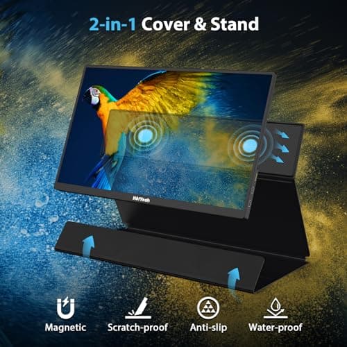 HotYeah Portable Monitor 4K, 15.6'' 3840x2160 UHD USB-C HDMI Laptop Monitor, 100% Adobe RGB HDR FreeSync External Computer Display, Travel 2nd Screen with Speakers Cover VESA 7