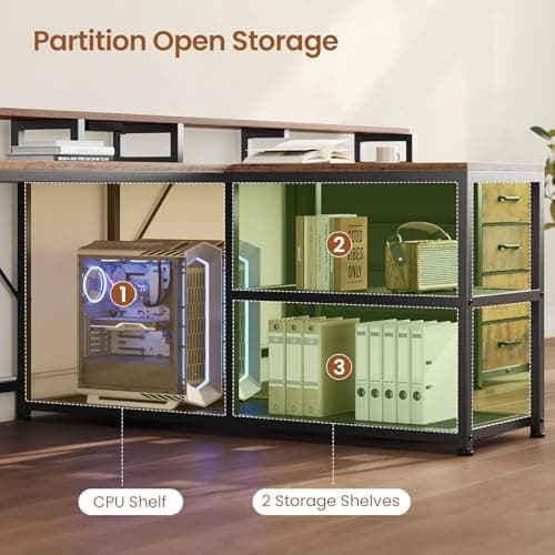 SEDETA 94.5" 2 Person Gaming Desk, Long Office Computer Desk with 8 Drawers & LED Lights, Two Person Desk with Storage, Power Strip & Monitor Stand for Home Office, Rustic Brown 8