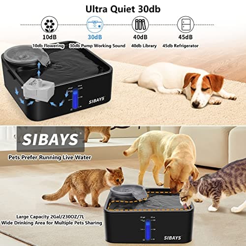 SIBAYS 2 Gallon Dog Water Fountain for Large Dogs, Automatic Pet Water Fountain for Cats, BPA-Free Dog Water Bowl Dispenser with 5 Layers Filtration & LED Shortage Reminder & Visible Water Level 5