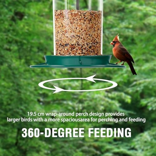Metal Bird Feeder for Outdoors Hanging,3.0LB Seed Feeder,Easy to Fill & Clean,360° Feeding,Chew Proof Weatherproof Roof for Gardens and Wild Birds,Green 5