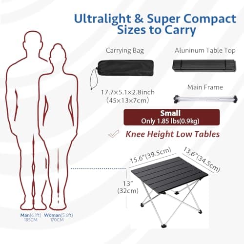 Grope Portable Camping Table with Aluminum Table Top, Folding Beach Table Easy to Carry, Prefect for Outdoor, Picnic, BBQ, Cooking, Festival, Beach, Home Use (Black-S) 3