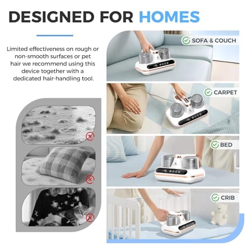 Amzany Mattress Vacuum Cleaner - 5-in-1 Cordless Bed Vacuum Cleaner, Powered by UV-C Light & Ultrasonic Technology, 16Kpa Strong Suction,Low Noise,Suitable for Dust, Pet Hair, Etc. 6