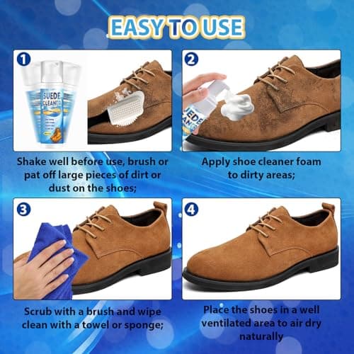 Bondtech Suede Shoe Cleaner Kit, Nubuck & Suede Cleaner with Brush & Towel, Foam Removes Dirt and Stains from Shoes, Boots, Bags, Jackets, Purses & Furniture 6.76 OZ 7