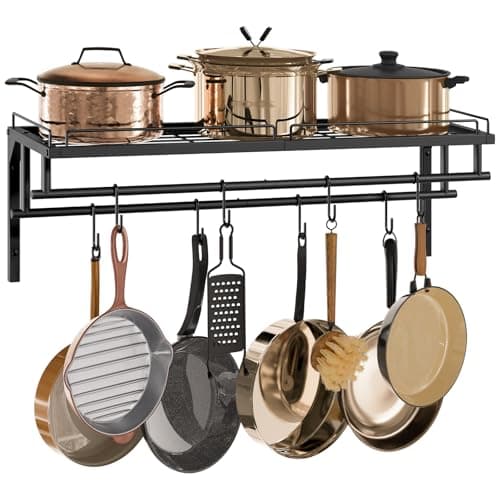 CHOEZON Hanging Pot Rack, Wall-Mounted Pot Rack, Kitchen Cookware Organizer, Metal Pot and pan Organizer Holder, for Cookware, Utensils Organization, Black TPR38BB 8