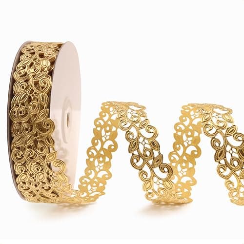 20 Yards Vintage Hollow Cut Out Golden Ribbon 7/8" Ornate Craft Gold Ribbon for Scrapbooking Gift Wrapping Home Decor
